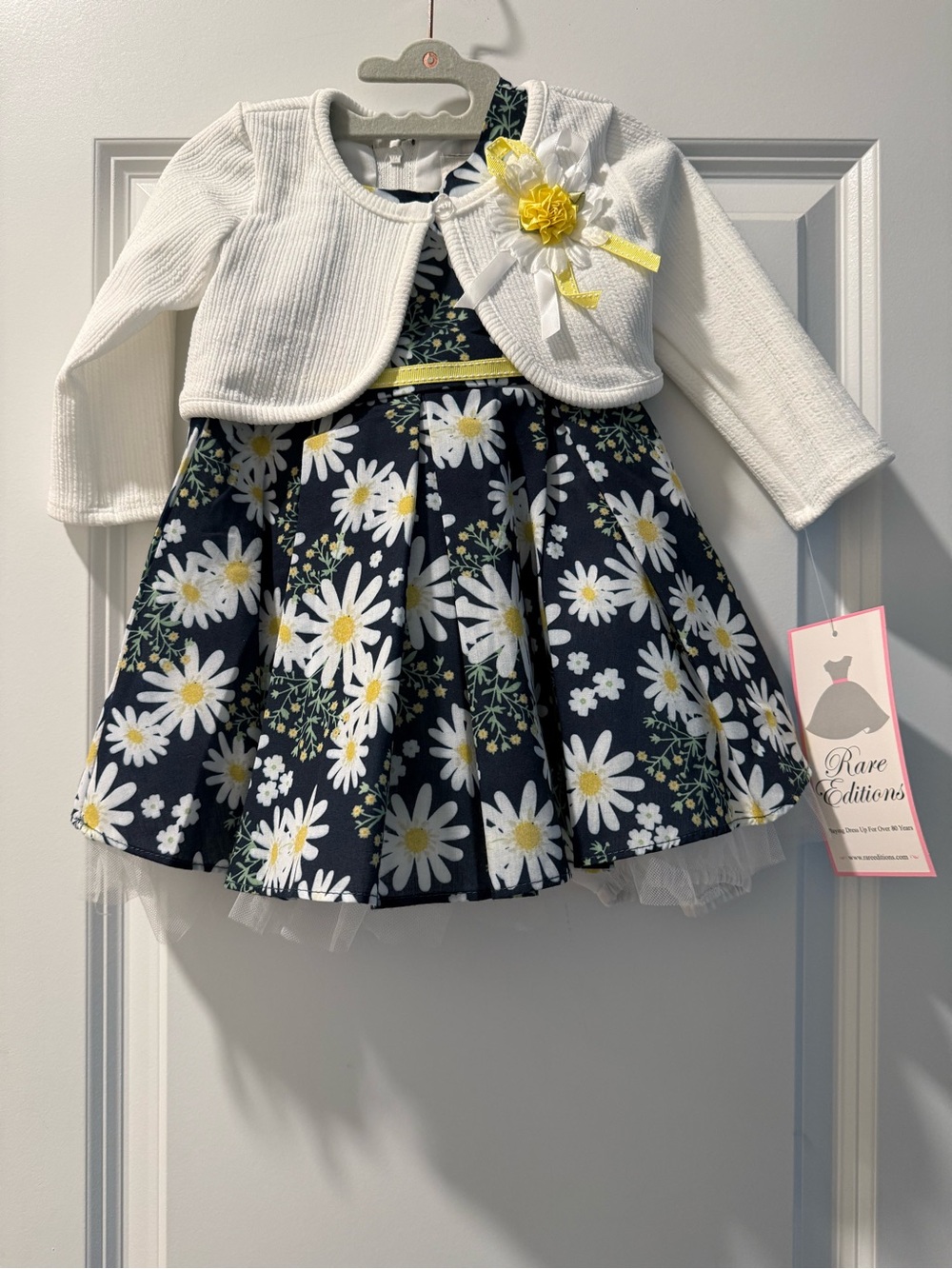 Rare Editions Navy Daisy Party Dress with White Bolero